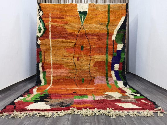 GORGEOUS ORANGE RUG , Authentic Orange Rug , Bohemian Rug For Living Room, Custom Fabulous Boujaad Rug , Traditional Moroccan Carpet