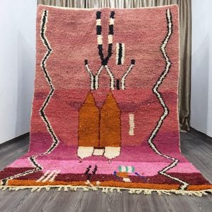 Gorgeous Colorful Berber Rug for Living Room, Custom Handmade Moroccan Rug, Pink Teppich Marokko for Cozy Home, Home Decor Rug