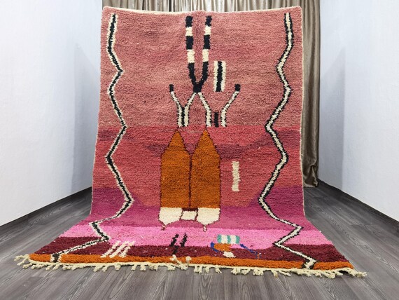 Gorgeous Colorful Berber Rug for Living Room, Custom Handmade Moroccan Rug, Pink Teppich Marokko for Cozy Home, Home Decor Rug