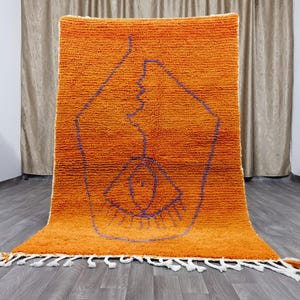 Amazing Orange Moroccan Rug, Beni ourain Handmade Morrocan Rug, Authentic Berber Rug, Bohemian Style Rug For Living Room .