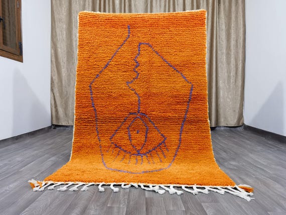 Amazing Orange Moroccan Rug, Beni ourain Handmade Morrocan Rug, Authentic Berber Rug, Bohemian Style Rug For Living Room .