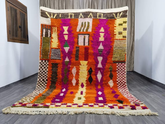 Amazing Moroccan Orange Rug - Handmade Morrocan Rug, Authentic Berber Rug, Bohemian Style Rug For Living Room .