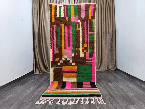 Boujaad Moroccan Runner Rug, Berber Runner Carpet, Custom Rugs For Living Room, Soft Area Rug, Authentic Abstract Runner Rug, Sheep Wool Rug