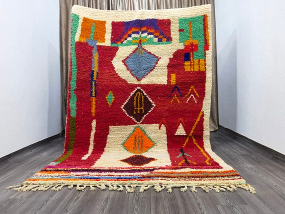 Moroccan Bohemian Shag Rug - Red Moroccan Rug - Personalize Gifts for Home Decor - Wool Rug Red - Moroccan Berber Tufted Rug - Berber Carpet