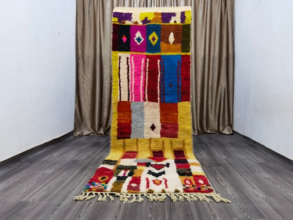Gorgeous Moroccan Runner Rug - Berber Runner Carpet - Authentic boujaad runner rug - Berber Colorful Runner Rug - Shaggy Wool Rug