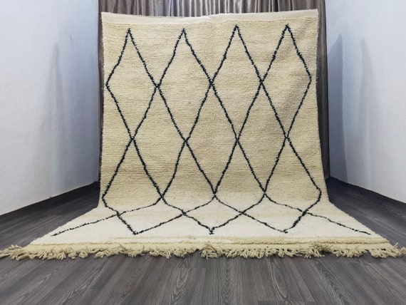 Beni ourain rug- Authentic Moroccan Rug- Custom Beni Ourain rug- Beni Rug- Large Moroccan Rug- White& Black Rug- Custom rug - Bohemian Rug