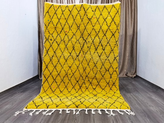Moroccan Yellow Rug- Fascinating Beniourain Carpet - Berber Yellow Rug - Wool Berber Rug - Custom Size Rug - Hand Woven Rug - Moroccan Rug
