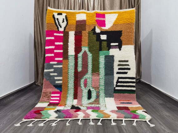 Amazing Moroccan Green Rug - Custom Bohemian Rugs - Wool Rug Pink - Quality Handmade Morrocan Rug - Personalize Gifts For Home Decor