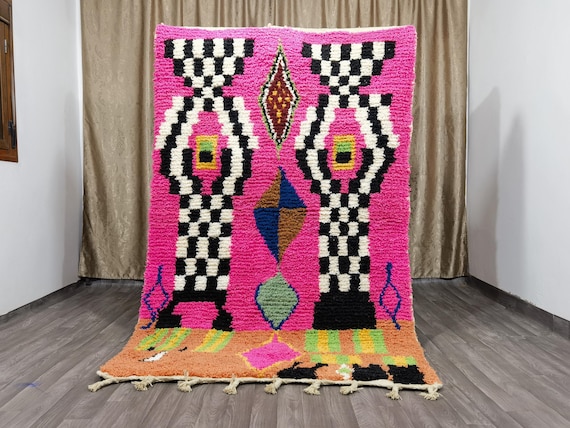 Unique Moroccan Pink Rug - Handmade Morrocan Rug, Authentic Berber Rug, Bohemian Style Rug For Living Room .