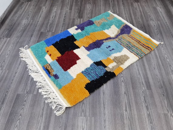 Abstract Rug, Handmade Area Rug, Handwoven Rug, Berber Rug, Wool Rug, Azilal Berber Rug , Multicolored Runner Rug, New Beni Ouarain Rug