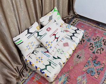 Moroccan Sofa - (120x60x25 cm) Unstuffed Long Floor Cushion + 3 Back Pillows