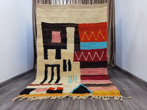 Colored Boujaad Rug - Custom Rugs For Living Room -  Handmade Home Decor - Soft Wool Rug - Dorm Room Decor - Multicolored Rugs - Groovy Rug