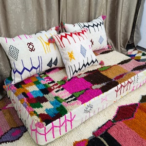 Fantástico sofá de piso marroquí Juego completo sin relleno de cojín de piso largo Decoración del hogar hecha a mano Almohadas traseras Almohada de REGALO imagen 1