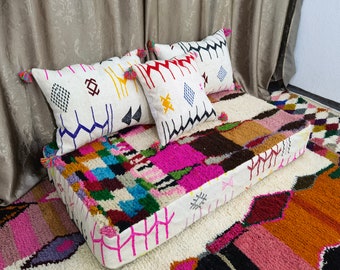 Fantastic Moroccan Floor couch - Unstuffed Complete set Long Floor Cushion - Handmade Home Decor + Back Pillows + GIFT Pillow