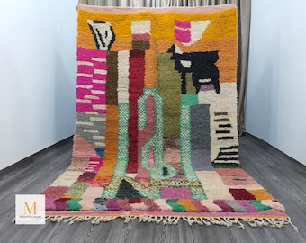 Incroyable tapis marocain orange - tapis bohèmes personnalisés - tapis en laine vert - tapis marocain fait main de qualité - cadeaux à personnaliser pour la décoration intérieure