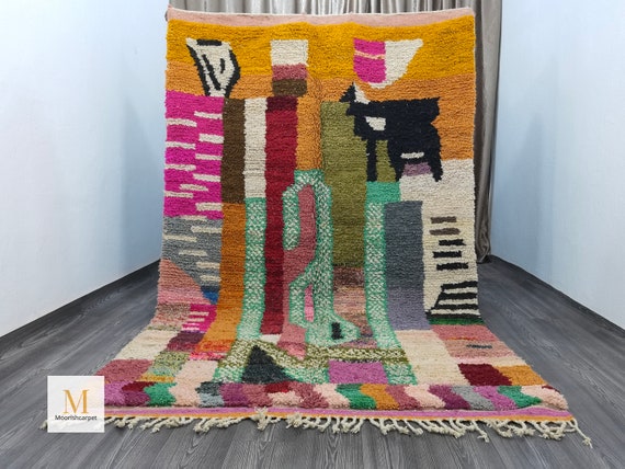 Amazing Moroccan Orange Rug - Custom Bohemian Rugs - Wool Rug Green - Quality Handmade Morrocan Rug - Personalize Gifts For Home Decor