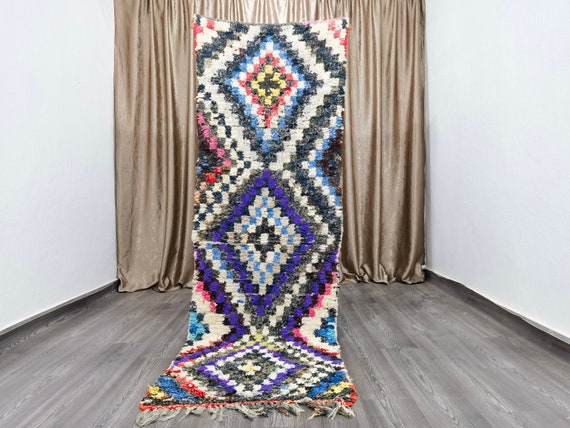 Vintage Boucherouite Runner Rug: Colorful Moroccan Boho Rug (2.75 x 8.2 ft)