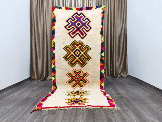 White Handmade Runner - Boujaad Runner Rug Kitchen - Wool Area Rug - Fabulous Boujad Rug - Tribal Area Rug - Wool Area Rug - White Runner