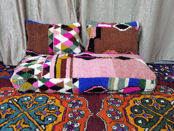 Moroccan Floor couch - Unstuffed Complete set Long Floor Cushion 4.6 ft (140x60x20 cm) + 2 Back Pillows .