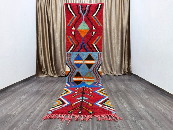 Boujaad Moroccan Runner Rug - Custom Rugs For Living Room -Soft Area Rug - Midcentury Modern Decor - Morrocan Rugs Bohemian - Red Runner Rug