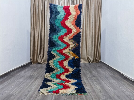 Hand-Knotted Moroccan Cotton Runner Rug – Colorful Berber Design, 2.4x7.9