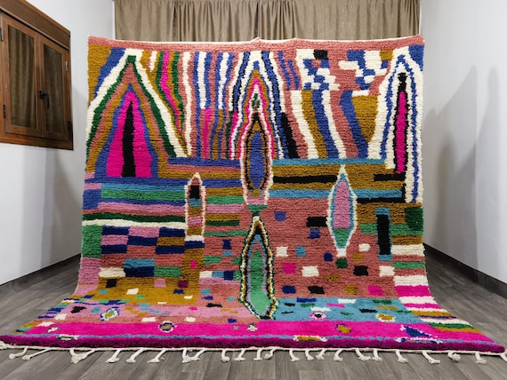 Handmade Wool Berber Rug: Moroccan Pink Shaggy Runner