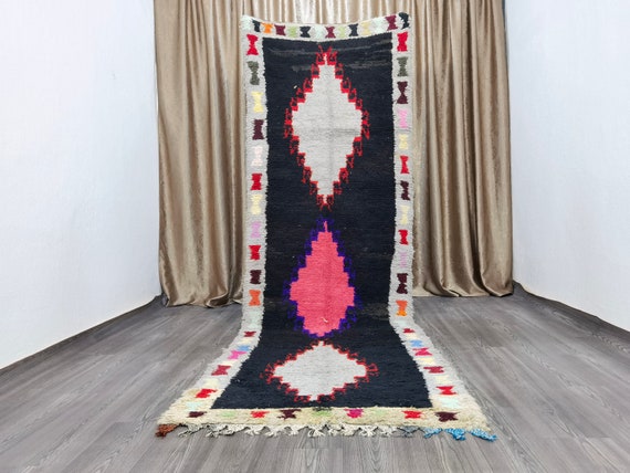 3.5x10.7 ft -  Black Soft Berber Runner - Living Room Runner - Black Rug Runner - Runner Carpet - Oriental Rug Runner - Kitchen Runner Rug