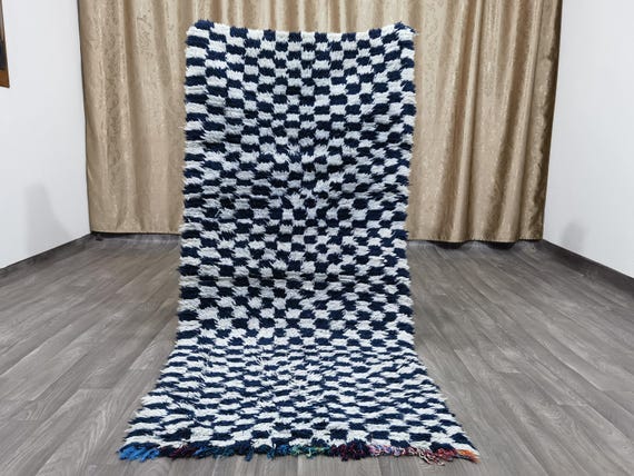 Blue Moroccan Azilal Runner Rug: Vintage Tribal Wool Rug (3x6.3)