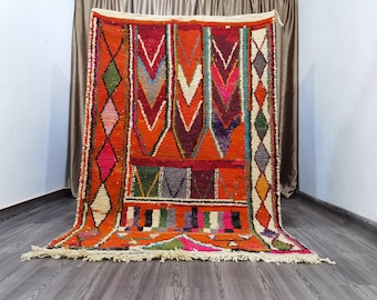 Handmade Orange Beni Ourain Rug, Abstract Berber Carpet