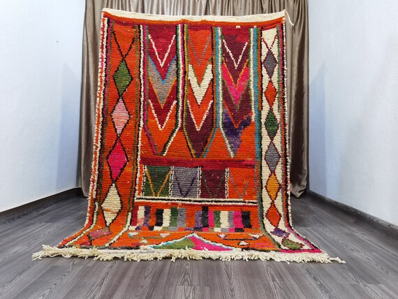Moroccan Orange rug, Custom rug , Beni ourain rug , Beni ourain rug  , Handmade Moroccan Rug , Abstract Multicolored Carpet , Bohemian rug .