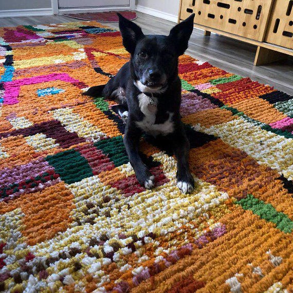 Hand-Knotted Wool Moroccan Rug – Colorful Shaggy Area Rug