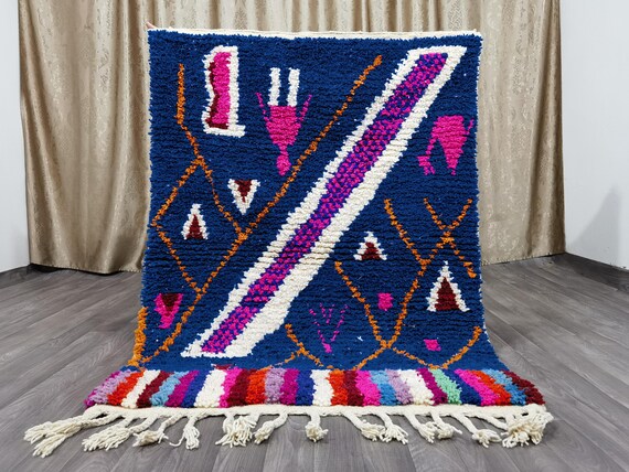 Beni Ourain Rug - Handmade Rug - Custom All Size Rug - Wool Blue Rug - White And Blue Rug - Moroccan Rug, Berber rug .
