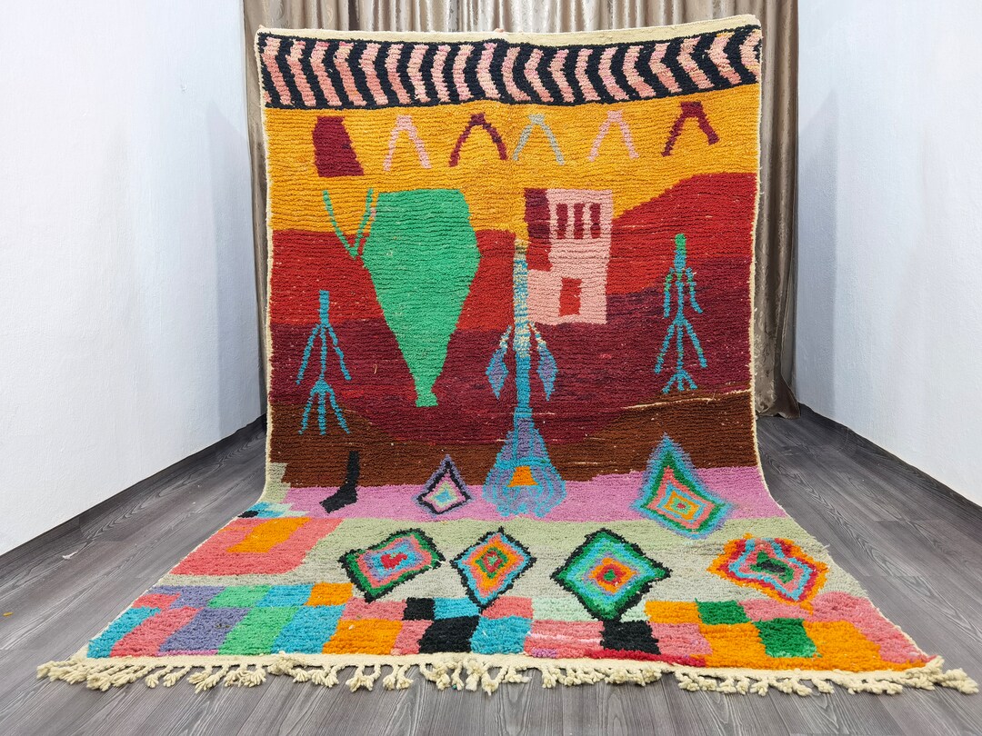 Colorful Big Rug Large Colorful Berber Wool Rug, Hand-knotted Moroccan Rug - Etsy