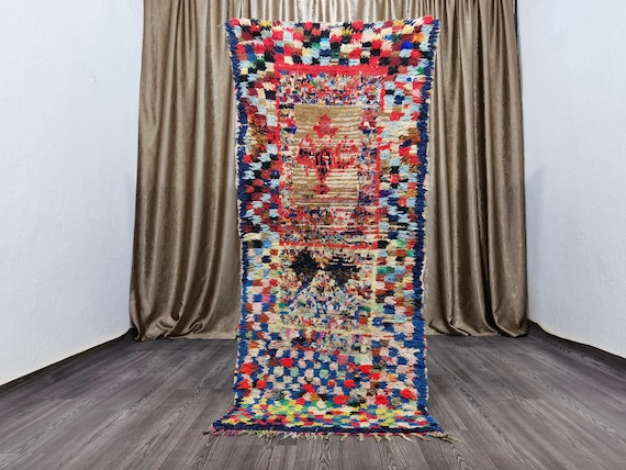 Hand-Knotted Wool Runner Rug – Moroccan Colorful Shag Rug (6,1 x 2,46 ft)