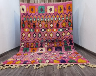 Custom Fabulous Boujad Pink Rug, Abstract Multicolored Carpet, Handmade Moroccan Pink Rug, Moroccan Pink Rug, Large Rug, Handmade Rug