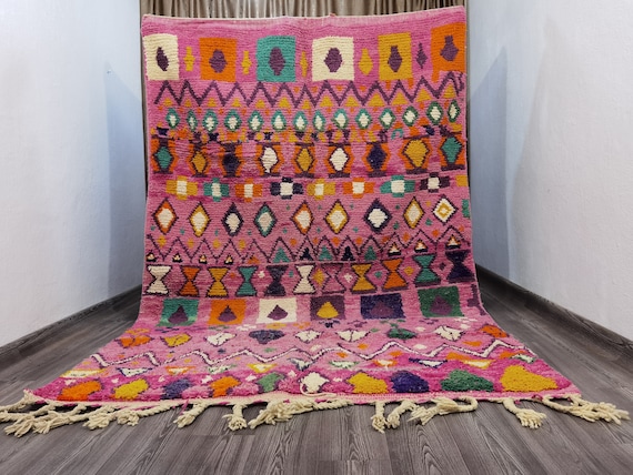 Custom Fabulous Boujad Pink Rug, Abstract Multicolored Carpet, Handmade Moroccan Pink Rug, Moroccan Pink Rug, Large Rug, Handmade Rug