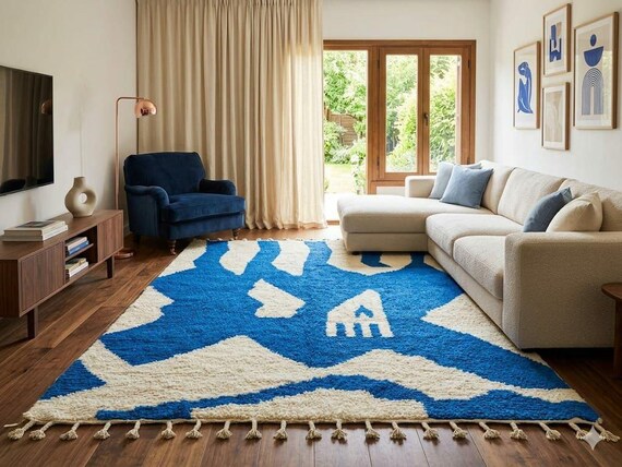 Handmade Blue Moroccan Rug – Boho Berber Area Rug