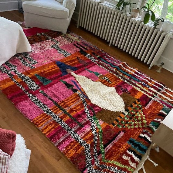 Amazing Moroccan Pink Rug - Multicolored Rug For Living Room - Moroccan Pink rug - Moroccan Berber Traditional Carpet - Moroccan Wool Rug