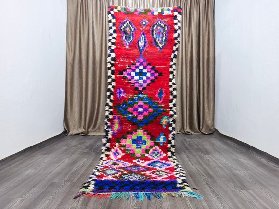 Vintage Boujaad Runner Rug – Hand-Knotted Moroccan Shag Rug (9 ft)