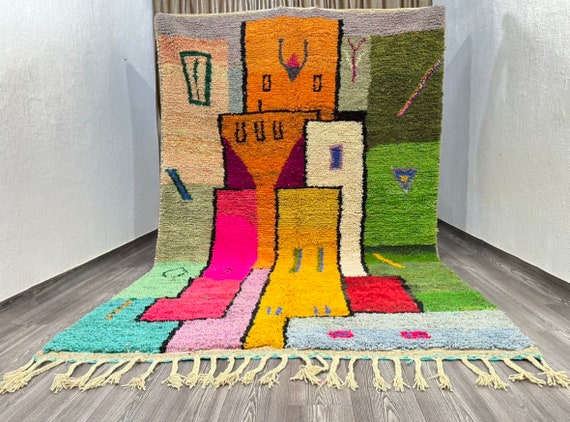 Boujaad Moroccan Rug - Custom Rugs For Living Room - Custom Fabulous Boujad Rug - Authentic Moroccan Rug - Abstract Multicolored Carpet
