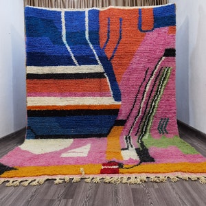 Moroccan Handmade Rug , Pink Wool Rug , Pink Boujaad Moroccan Rug, Custom Rugs For Living Room, Soft Area Rug , Azilal Berber Rug
