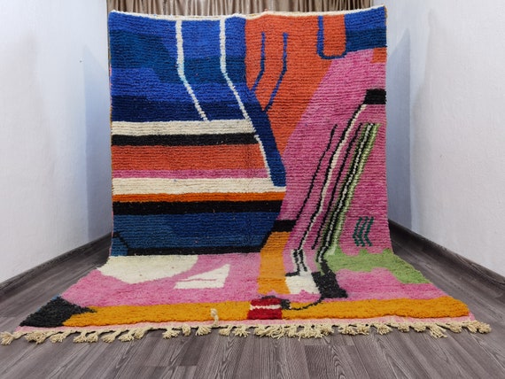 Moroccan Handmade Rug , Pink Wool Rug , Pink Boujaad Moroccan Rug, Custom Rugs For Living Room, Soft Area Rug , Azilal Berber Rug