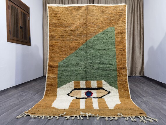 Gorgeous Beni Ourain Colorful Rug, Moroccan area rug, moroccan green rug, Moroccan rug 9x12, Style Moroccan Rug  , Abstract Wool rug
