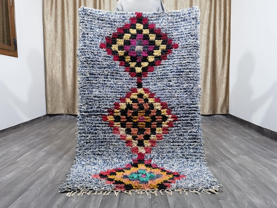 Boujaad Runner 3.6x5.9 Ft - Blue Runner Rug - Tribal Runner Rug - Unique Runner Rug - Moroccan Berber Rug - Blue Hallway Runner