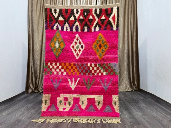 3.5x5.5 ft , Azilal Teppich for Bohemian Home Decor , Vintage Handmade Moroccan , Authentic Wool Rug , Tribal Runner Rug , Pink Rug