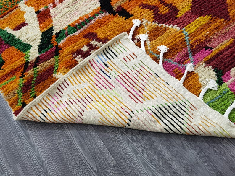 Handgjord orange marockansk matta – Autentisk berbermatta, boho-inredning bild 10