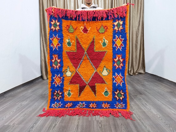 Orange Moroccan Rug - Moroccan Handmade Rug - Area Rug - Living Room Rug - beni ourain rug - Custom Rug Orders - Luxurious Textiles