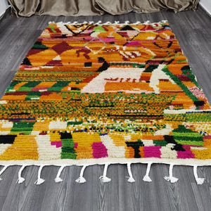 Handgjord orange marockansk matta – Autentisk berbermatta, boho-inredning bild 2