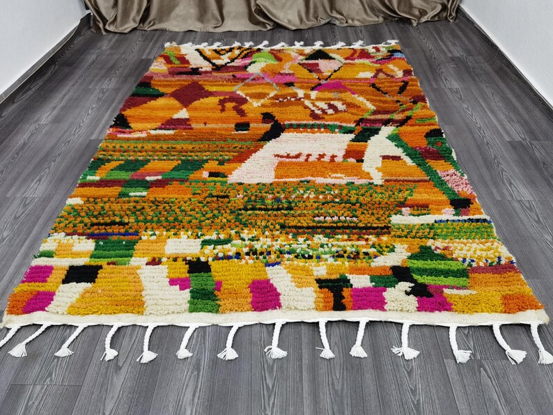 Handgjord orange marockansk matta – Autentisk berbermatta, boho-inredning bild 2