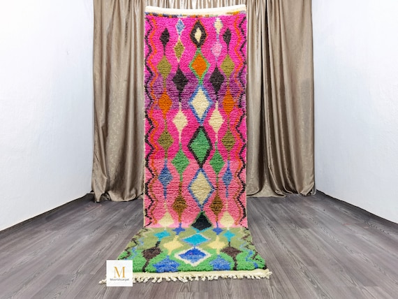 Colorful Rug Runner, Pink Runner Rug , green wool shaggy rug, berber green rug, Wool Nursery Rug, Shaggy Wool Rug, Custom Runner rug